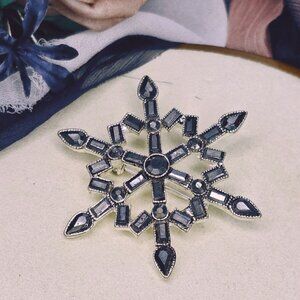 Vintage Snowflake Smoky Hematite Brooch Pin